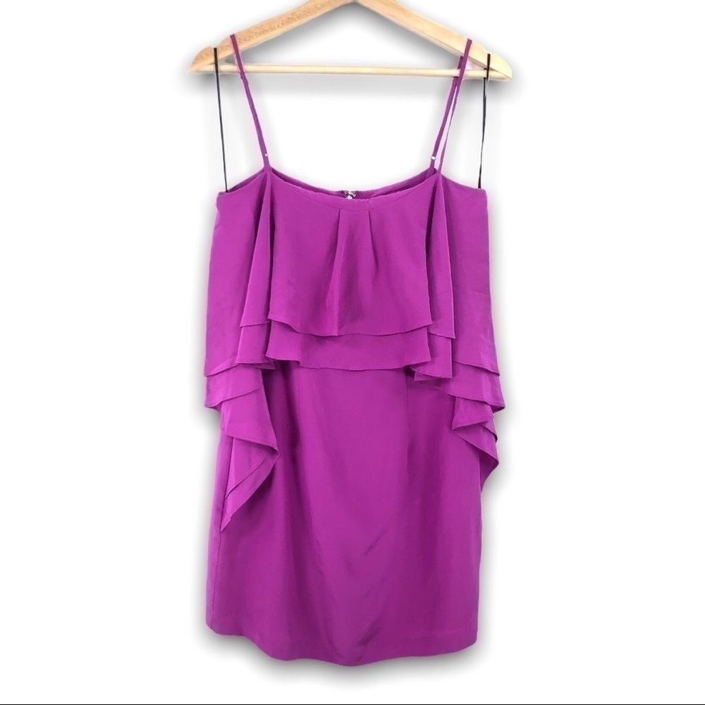 Yumi Kim - Purple Silk Double Ruffle Mini Sheath Sleeveless Dress - S